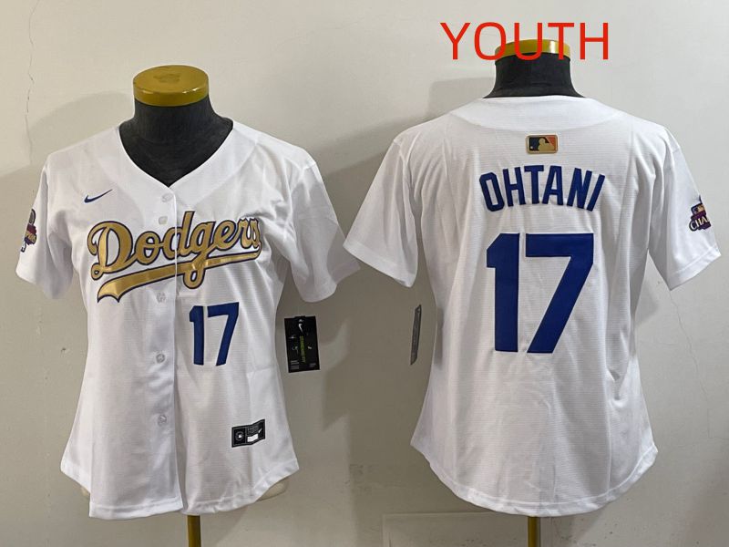 Youth Los Angeles Dodgers #17 Ohtani White Champion edition Nike MLB Jersey style 0010